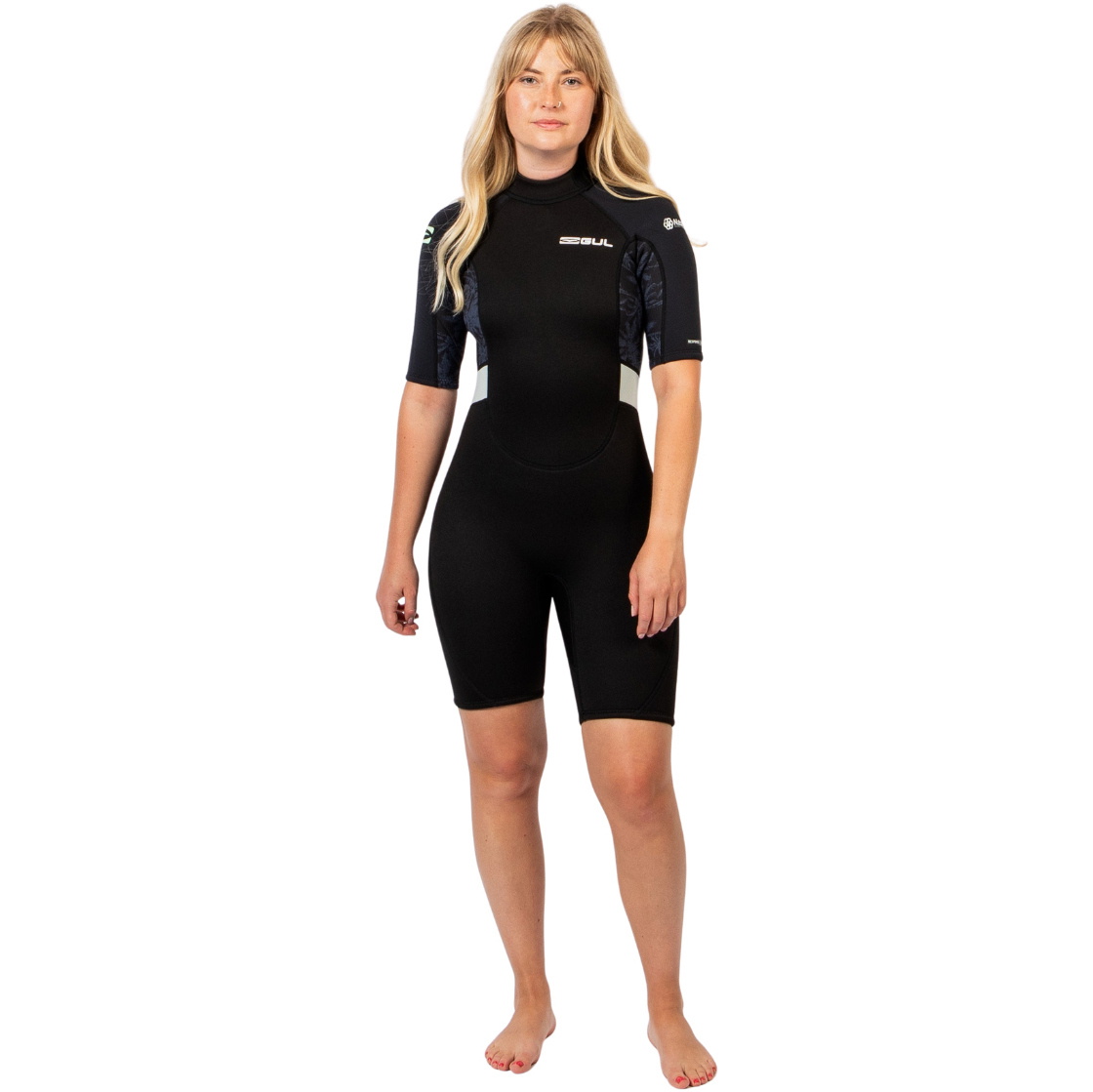 2026 Gul Womens Response Natur 3/2mm Back Zip Shorty Wetsuit RE3318-BKSP - Black / Splaterpalm